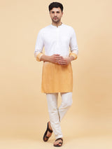 Men White And Tan Ombre Dyed Pure Cotton Kurta With White pyjama
