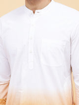 Men White And Tan Ombre Dyed Pure Cotton Kurta