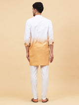 Men White And Tan Ombre Dyed Pure Cotton Kurta
