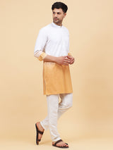Men White And Tan Ombre Dyed Pure Cotton Kurta