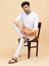 Men White And Tan Ombre Dyed Pure Cotton Kurta