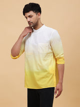 Men White And Yellow Ombre Dyed Pure Cotton short Kurta