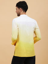 Men White And Yellow Ombre Dyed Pure Cotton short Kurta