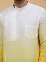 Men White And Yellow Ombre Dyed Pure Cotton short Kurta