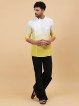 Men White And Yellow Ombre Dyed Pure Cotton short Kurta