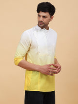 Men White And Yellow Ombre Dyed Pure Cotton short Kurta
