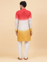 Men Orange White And Mustard Ombre Dyed Pure Cotton Kurta With White pyjama
