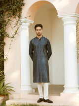 Men Teal And Gold Chanderi Silk Sequins Kurta With Pyjama