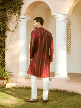 Men Maroon And Gold Chanderi Silk Sequins Kurta With Pyjama