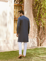 Men Teal Cotton Pintex Design Sequins Kurta