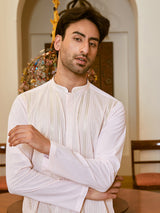 Men Pink Cotton Pintex Design Sequins Kurta