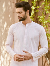 Men Pink Cotton Pintex Design Multi Thread Work Kurta With Pyjama