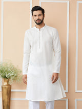 Off White Embroidered Thread Work Sequin Chanderi Silk Straight Kurta