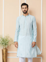 Light cyan Embroidered Pure Chanderi Silk Straight Kurta