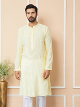 Light Yellow Embroidered Pure Chanderi Silk Straight Kurta