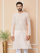 Peach Embroidered Pure Chanderi Silk Straight Kurta