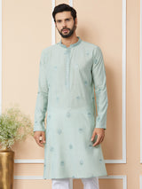 Peppermint Green Embroidered Pure Chanderi Silk Straight Kurta