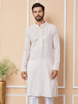 Light Pink Sequins Embroidered Rayon Straight Kurta with Yoke Design