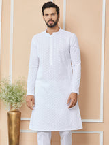White Embroidered Chikankari Pure Cotton Straight Kurta