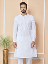 White Embroidered Chikankari Pure Cotton Straight Kurta