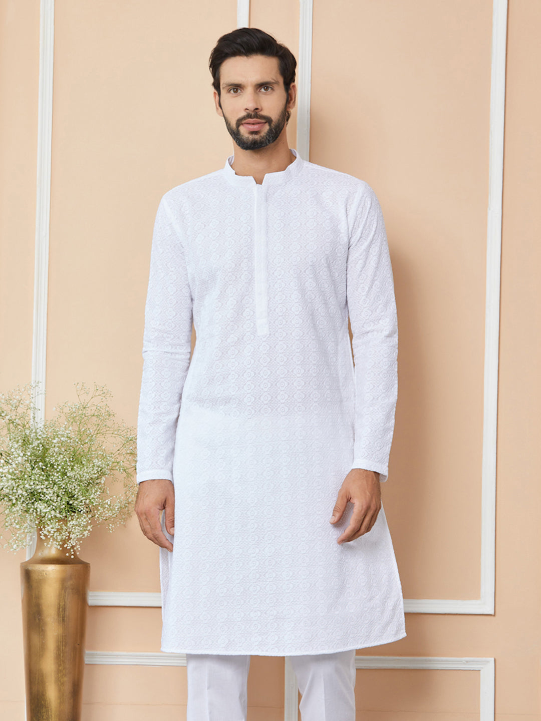 White Embroidered Chikankari Pure Cotton Straight Kurta