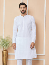 White Embroidered Chikankari Pure Cotton Straight Kurta