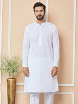 White Embroidered Chikankari Pure Cotton Straight Kurta