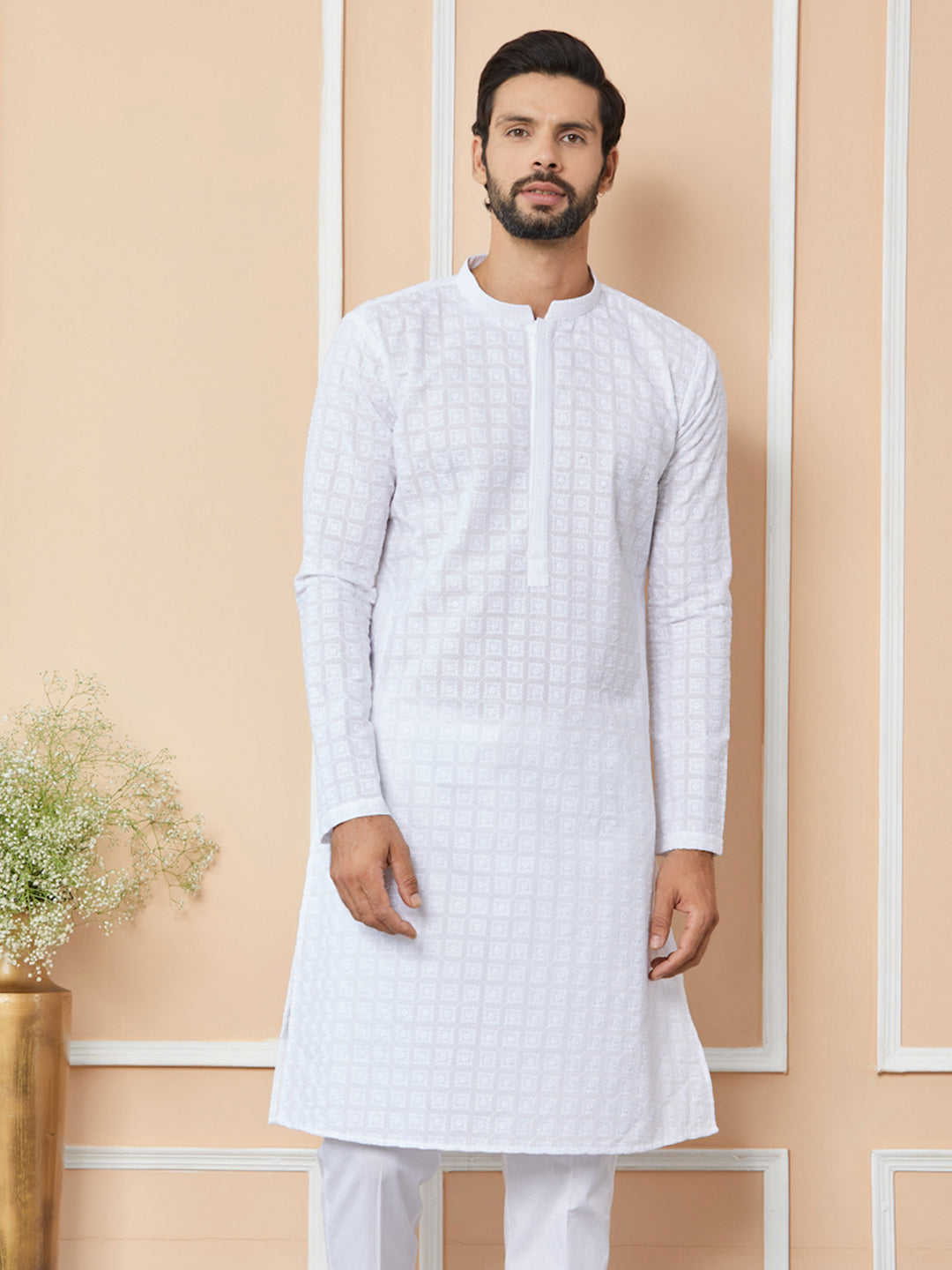 White Embroidered Chikankari Pure Cotton Straight Kurta