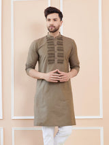 Dust Cotton Straight Kurta with Pintuck Yoke Neckline
