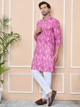 Magenta Tie & Dye Printed & Embroidered Cotton Straight Kurta