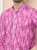 Magenta Tie & Dye Printed & Embroidered Cotton Straight Kurta