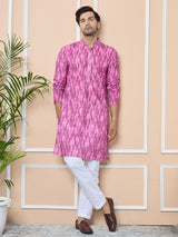 Magenta Tie & Dye Printed & Embroidered Cotton Straight Kurta