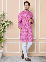 Magenta Tie & Dye Printed & Embroidered Cotton Straight Kurta