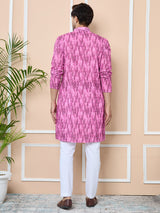 Magenta Tie & Dye Printed & Embroidered Cotton Straight Kurta