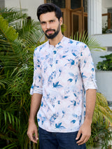 Pink Tropical Printed Rayon Short Kurta