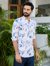 Pink Tropical Printed Rayon Short Kurta