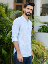 Light Blue Tropical Printed Rayon Short Kurta