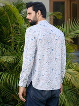 Beige Tropical Printed Rayon Short Kurta