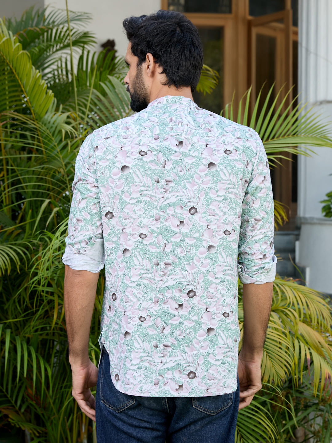 Green Tropical Printed Rayon Short Kurta