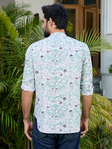 Green Tropical Printed Rayon Short Kurta