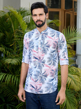 Navy Tropical Printed Rayon Short Kurta