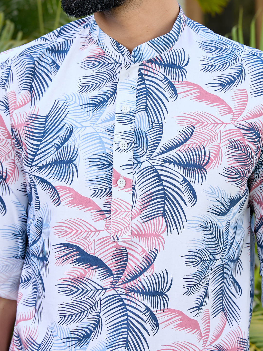 Navy Tropical Printed Rayon Short Kurta