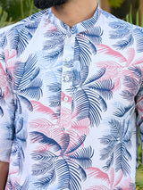 Navy Tropical Printed Rayon Short Kurta