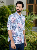 Navy Tropical Printed Rayon Short Kurta