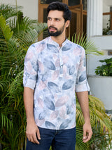 Gray-Beige Tropical Printed Rayon Short Kurta