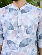 Gray-Beige Tropical Printed Rayon Short Kurta