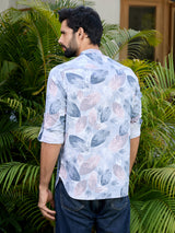 Gray-Beige Tropical Printed Rayon Short Kurta