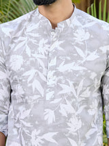 Light Gray Tropical Printed Rayon Short Kurta
