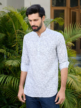 Gray Tropical Printed Rayon Short Kurta