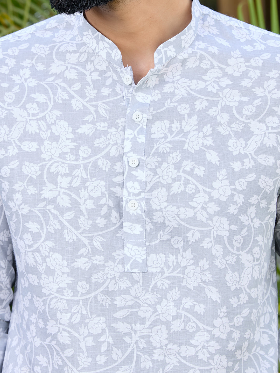 Gray Tropical Printed Rayon Short Kurta